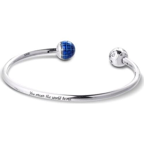 Earth open Bangles 100% 925 Sterling-Silver-Jewelry Free Shipping