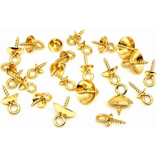 50pcs/lot 316LStainless Steel Screw Eye Pin Pearl Pendant Gold Color Bail Cap Beads Charm Connector for DIY Jewelry Accessories