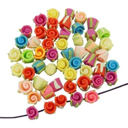 Julie Wang 20PCS Rose Beads Yellow Polymer Clay Flower Spacer Beads Random Color Necklace Bracelet Jewelry Making Accessory