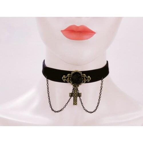 Goth Cross Pendant Necklace Women Fashion Aesthetic Tassel Black Choker Chain Hallowmas Party Witch Jewelry Initial Charm Gift
