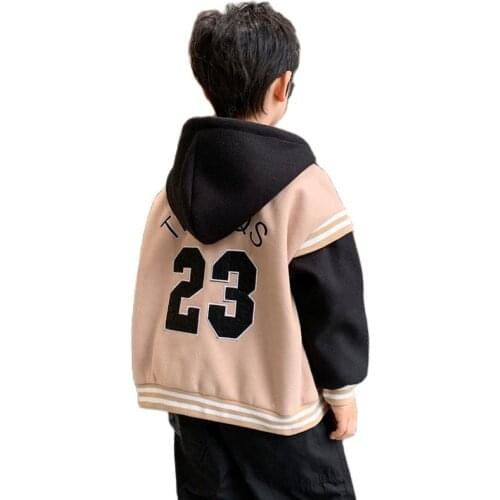 Children Patchwork Blazers 2021 New Kids Letter Print Baseball Jacket Boy Loose Hooded Jacket Teens Outwear 10 11 12 13 14 15 Y