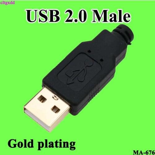 DIY USB 2.0 Connector Gold Plug A Type Male 4 Pin Assembly Adapter Socket Solder Type Black Plastic Shell For Data Connection