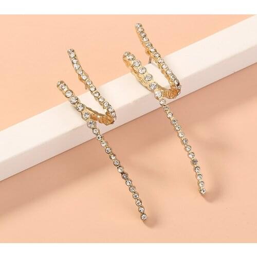 Designer S Shape Frame Rhinestone Design Style Geometric Stud Earrings Women Fashion Jewelry Metal Statement Earrings