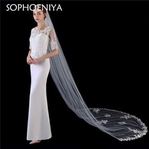 3 Meters Long Bridal Veils One-Layer With Hair Comb Headdress Wedding Dress Exquisite Lace Applique Marriage Headwear