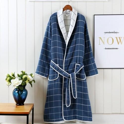 100% Cotton Autumn 6Ply Gauze Kimono Robe Bathrobe Men And Women Oversized Sleepwear Sleepshirts Female Bathrobe Home Clothes