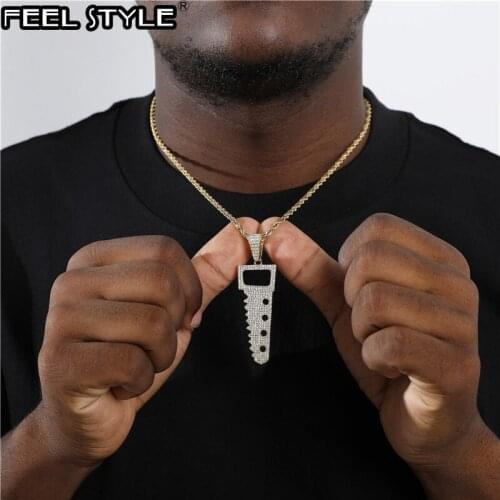 Hip Hop Bling CZ Saw Iced Out Cubic Zircon Necklaces & Pendants For Men Jewelry Charm Tennis Chain