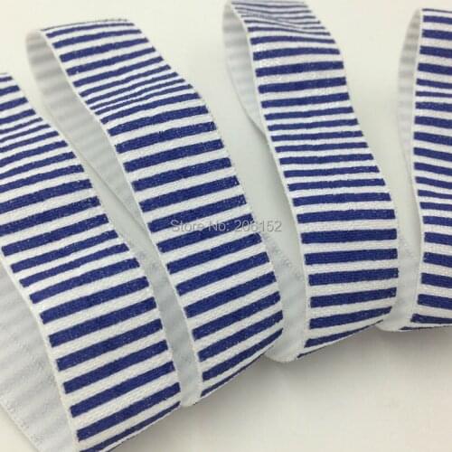 Good Quality Navy Blue Stripe Fold Over Elastic 5/8" Stripe Print FOE Ribbon for DIY Headwear Hair Accessories Headband 10Y/lot