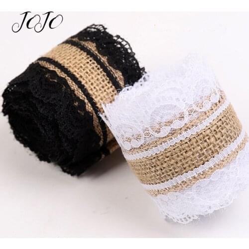 JOJO BOWS 25mm 2m Lace Hemp Ribbon For Craft Burlap Roll For Needlework Home Textile Apparel Sewing Material Wedding Decoration