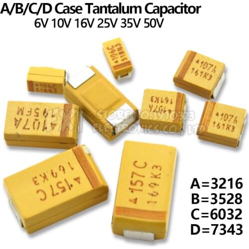10pcs Type D 100UF 150UF 220UF 330UF 470UF 680UF Tantalum Capacitor 2.5V 4V 6V 6.3V 10V 16V 25V 35V 50V 4.7/6.8/10/15/22/33/47UF