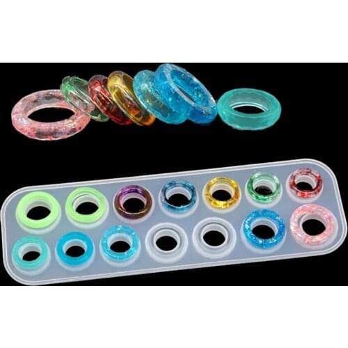 1=14pcs Ring mold full ring DIY crystal epoxy mold UV glue creative trinkets mirror silicone mold