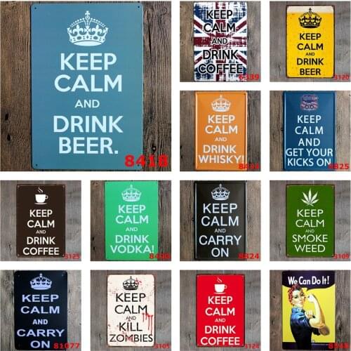 Vintage Metal Plate Keep Calm and Drink Beer Carry on Kill Zombie Get Your Kicks on Drink Whisky for Bar Personalized Decoration