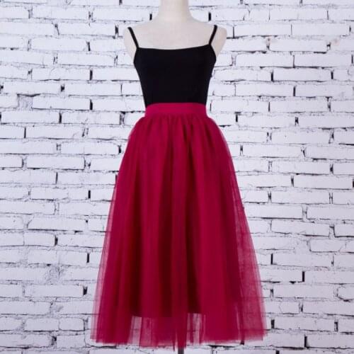 80 cm Sweet Princess Tutu Tulle Skirt for Women Elastic Faldas High Waist Midi Mid-Caft Mesh Yarn Skirts Saia Jupe