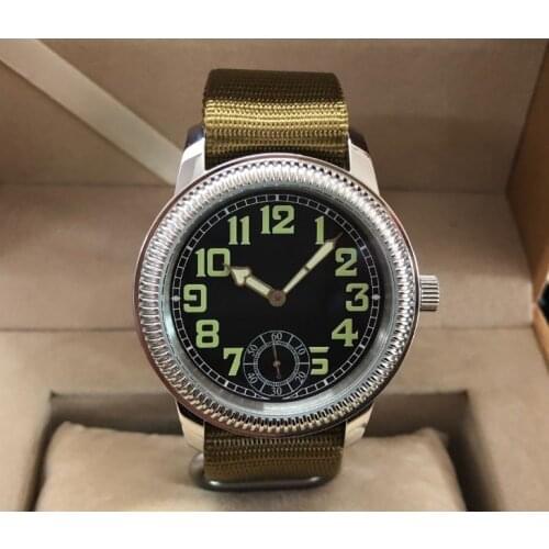 44mm GEERVO black dial Asian 6498 17 jewels Mechanical Hand Wind movement mens watch luminous Mechanical watches gr277-g8