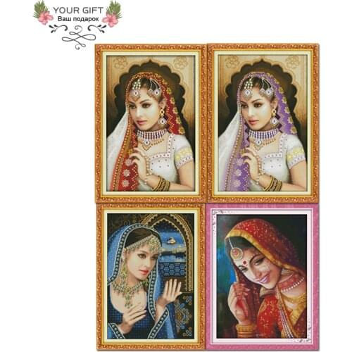Joy Sunday R246(1)R246(2)R261(1)R261(2) Counted and Stamped Home Decor Oriental Beauty Indian Beauty Cross Stitch