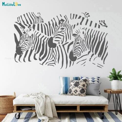 Zebra Heads Wall Decal African Animals Home Decor Safari Poster Custom Color Art Murals Self-adhesive Cool Design YT3456