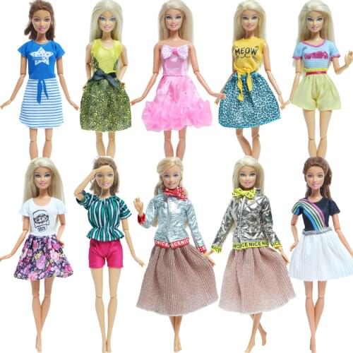 One Set Lovely Mini Dress Doll Skirt Daily Casual Wear Party Gown Multicolor Outfit Clothes for Barbie Doll Accessories DIY Toys
