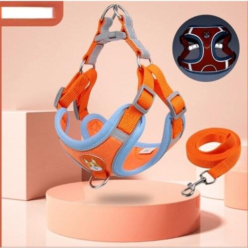 Solid Dog Harness Vest Walking and Training Pet Harness and Leash Set Adjustable Dogs Collar Harness No Pull for French Bulldog