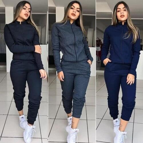 Solid Color Women Tracksuit Set Autumn Winter Long Sleeve 2 Piece Set Gym Female Warm Clothes