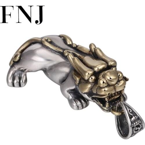 FNJ 925 Silver Pixiu Pendant Fashion Lucky Animal Coin Hang Original Pure S925 Thai Silver Pendants for Women Jewelry Making