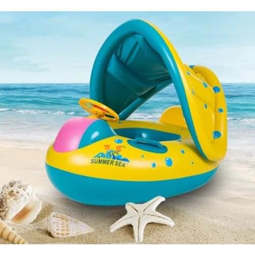 Portable Infant Inflatable Circle Baby Float Kids Swimming Circle with Sunshade Seat Pool Accessories Pool Safe Inflatable Buoy