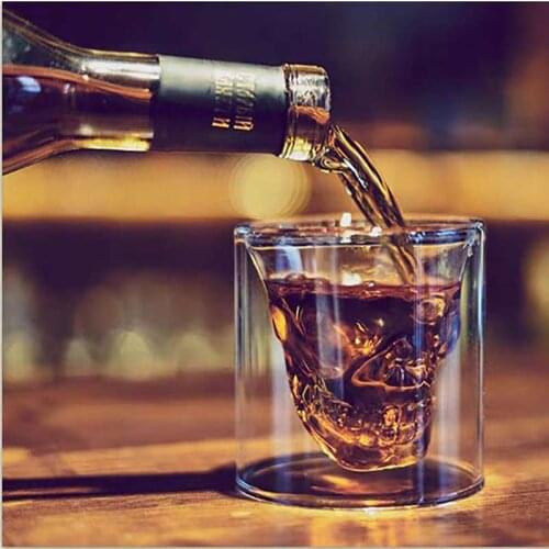 2pcs Transparent Skull Cup Double Wall Glass Champagne Cocktail Container Coffee Milk Mug Set Beer Whiskey Vodka Wine Drinkware