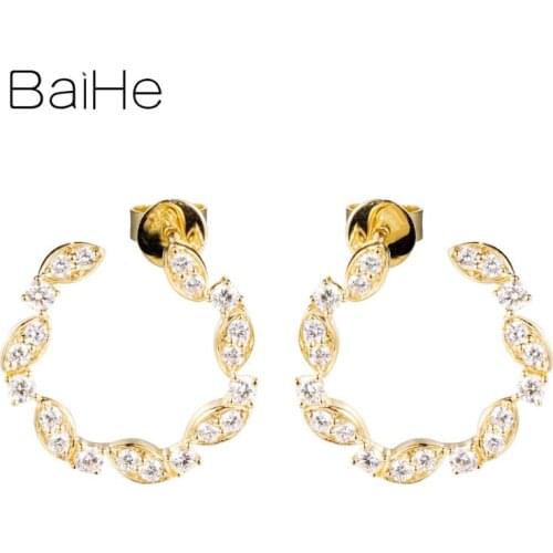 BAIHE Solid 14K Yellow Gold 0.60ct Round Natural Diamonds Engagement Trendy Fine Jewelry diamond Stud Earrings For Women