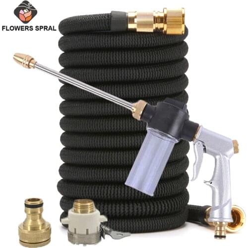 Water Gun Hose 16Ft-100Ft Telescopic Hose Magic Flexible EU Garden Qatering Hose High Pressure Car Wash Hose Spray Gun Spray