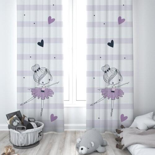 Curtains Children 3D Printed Decorative Items Home Childrens Room White Ballerina Girl Black Stars Model 206