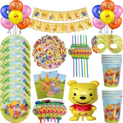 Childrens birthday party supplies Winnie the Pooh cartoon theme set Baby birthday dress set supplies cups dish straw tablecloth