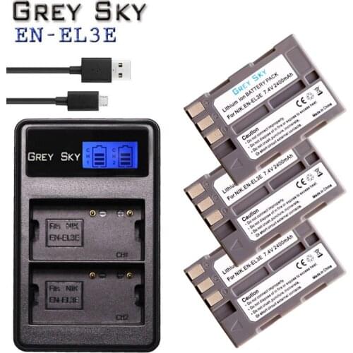 High quality 3PCS EN-EL3e EL3e 7.4V 2400mAh Camera Battery For Nikon ENEL3E EN EL3E D30 D50 D70 D90 D70S D300 camera accessories