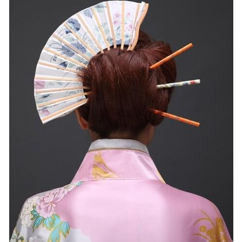 Japanese Traditional Female Kimono Headwear Cos Yukata Fan + Japanese Chopsticks Hairpin Hair Accessories
