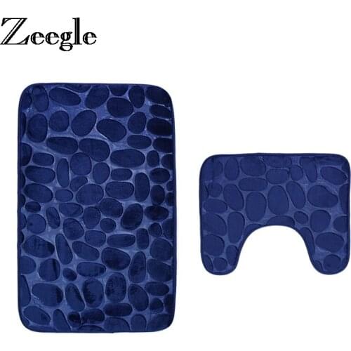 Zeegle Pebble Embossed 2Pcs/set Bathroom Carpets Anti-slip Bathroom Floor Mats Toilet Rugs Bath Mat Set Memory Foam Bath Rug