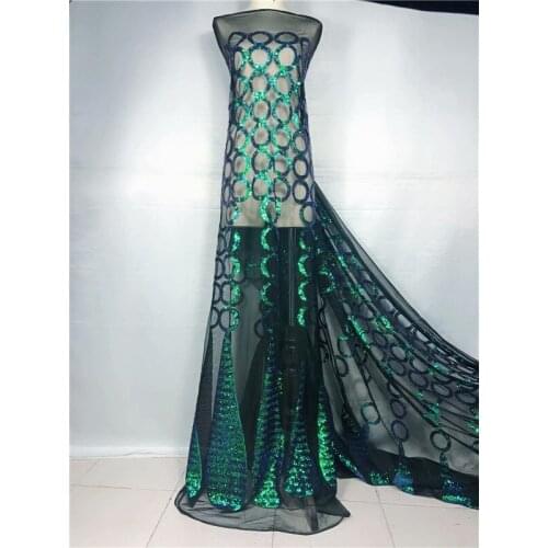 Green gold (5yards/pc) high quality African sequins lace fabric shining French net lace fabric for making party dress Royal Blue