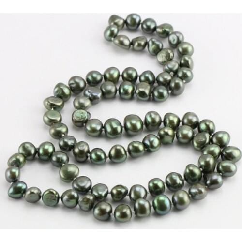 30inch Long Pearl Necklace,8-9MM Green Color Freshwater Baroque Pearl Necklace,Perfect Girl Gift Jewelry