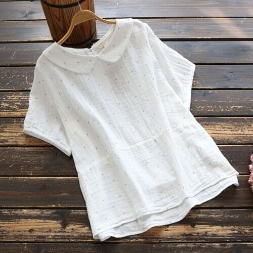 2020 New Summer Women Blouse Sleeve Tops Casual Pullover Cotton Shirts Women Japan Style Loose Peter Pan Collar Blouse