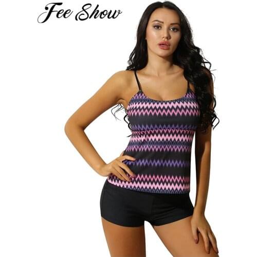 Women Two-Piece Swimsuits Bathing Suits Brazilian Bikinis Set Tankini Swimwear Sleeveless Strappy Swimming Tops with Boyshorts