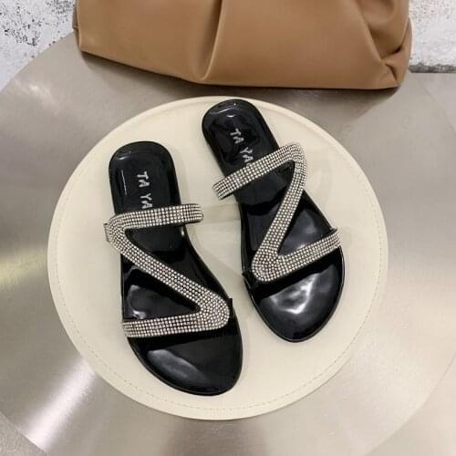 2021 Female Sandals Summer Slippers Women Rhinestone Slip-On Open Toe Flat Breathable Sandals Ladies Party Beach Shoes NVLX167