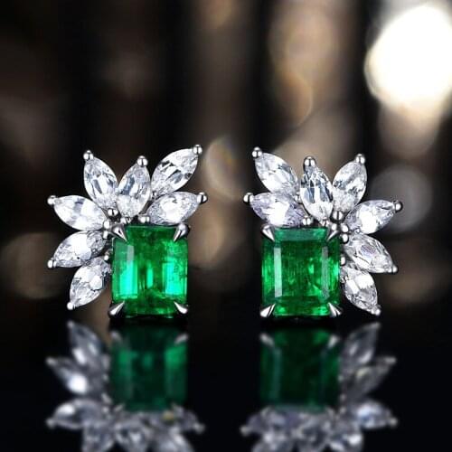 Elegant Silver Plated Green Zircon Stud Earrings Colour Gems Crystal Cocktail Party Women Earrings Wedding Banquet Women Jewelry