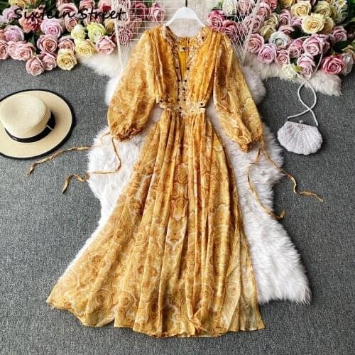 Maxi Dresses for Women Chiffon Dress Autumn Bohemian Dress Sexy Y2k Clothing Women Vintage Vestido De Mujer High Quality Luxury