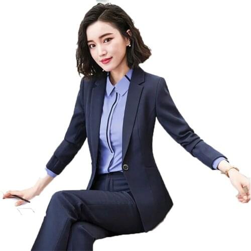 Women Blazer Pant Suits Office Lady Professional Suits Temperament Suit Female Autumn Spring White Overalls Sets Plus Size b21