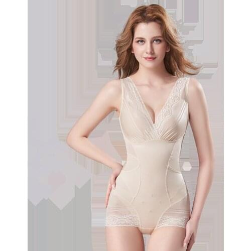 ZYSK Seamless Women Bodysuits Sexy V Neck Sleeveless Breathable Lace Patchwork Control Shapewear Thin Belly Control Bodysuits