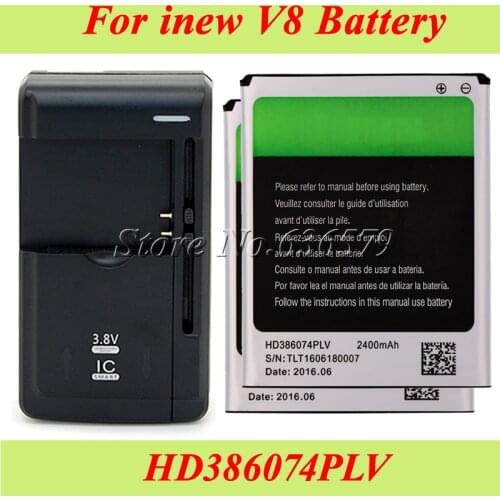 1LOT=2PCS For Inew V8 Battery High Quality 2400mAh For Inew V8 Plus HD386074PLV +1PC Universal Dock Charger