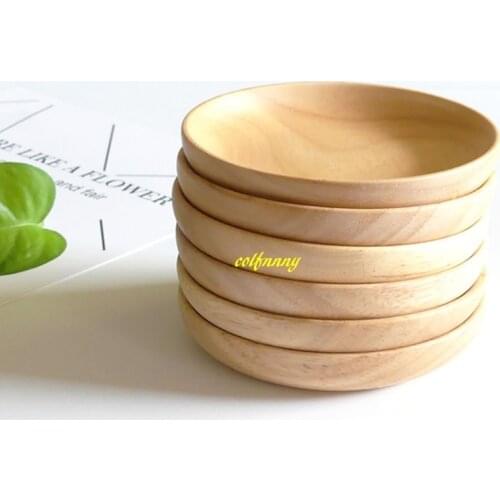 100pcs/lot 10.5cm Round Natural Wood Plate Dishes Fruit Tray Plates Dinnerware Sets Kitchen Tools Solid Wood Bowl
