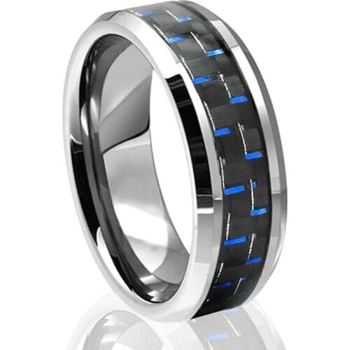 12 Colors 8mm Mens Black Stainless Steel Ring Inlay Red Green Blue Black Carbon Fiber Ring Men Wedding Band Jewelry Size 6-13