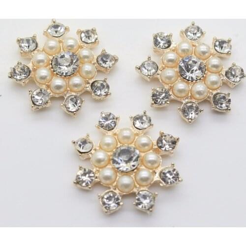 50pcs/Set 25mm Beautiful Golden Plated Faux Pearl Clear Glass Rhinestone Buttons DIY Crystal Wedding Decorative