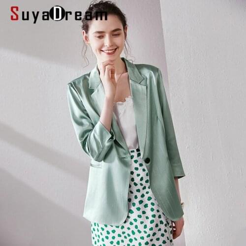 SuyaDream Blazer Woman 3/4 Sleeves White Office Chic Blazers 2020 Fall Winter Elegant Outerwear