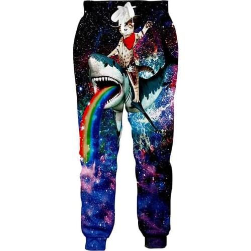 PLstar Cosmos Brand Trousers Graphic Cat Riding Shark 3D Printed Men Joggers Pants Streetwear Cool Unisex Casual Sweatpants MPK8