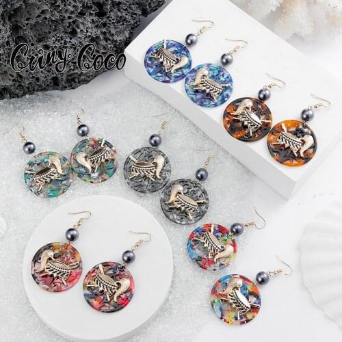 Cring Coco Polynesian Samoan Earrings Hawaiian Traditional Acrylic Jewelry 6 Color Drum Shape Drop Dangling Earring for Women