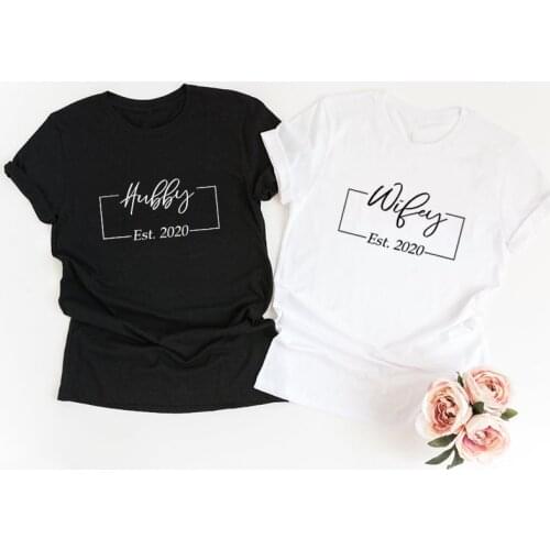 Hubby Wifey Est 2020 Shirts Husband and Wife T Shirts Summer Fashion Honeymoon Shirt Wedding Shirts Pre-wedding Gift
