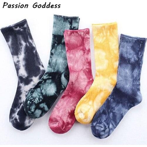 Harajuku Street Men Unisex Tie-dye Socks Korean Style Joggers Skateboard Cotton Long Socks Tie Dye Printed Couple Socks Hip Hop